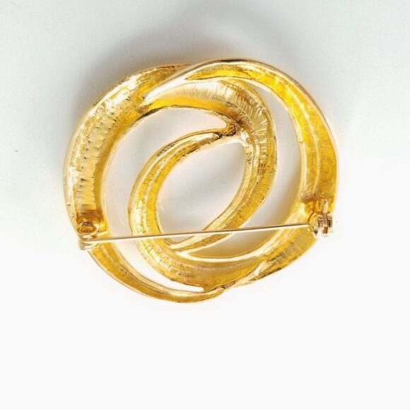 Vintage Gold Tone Interlocking Circle Large Costume Brooch - Picture 3 of 5